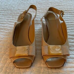 Stuart Weitzman Champagne Patent Leather Slingback Peep Toe Pumps - Size 8.5